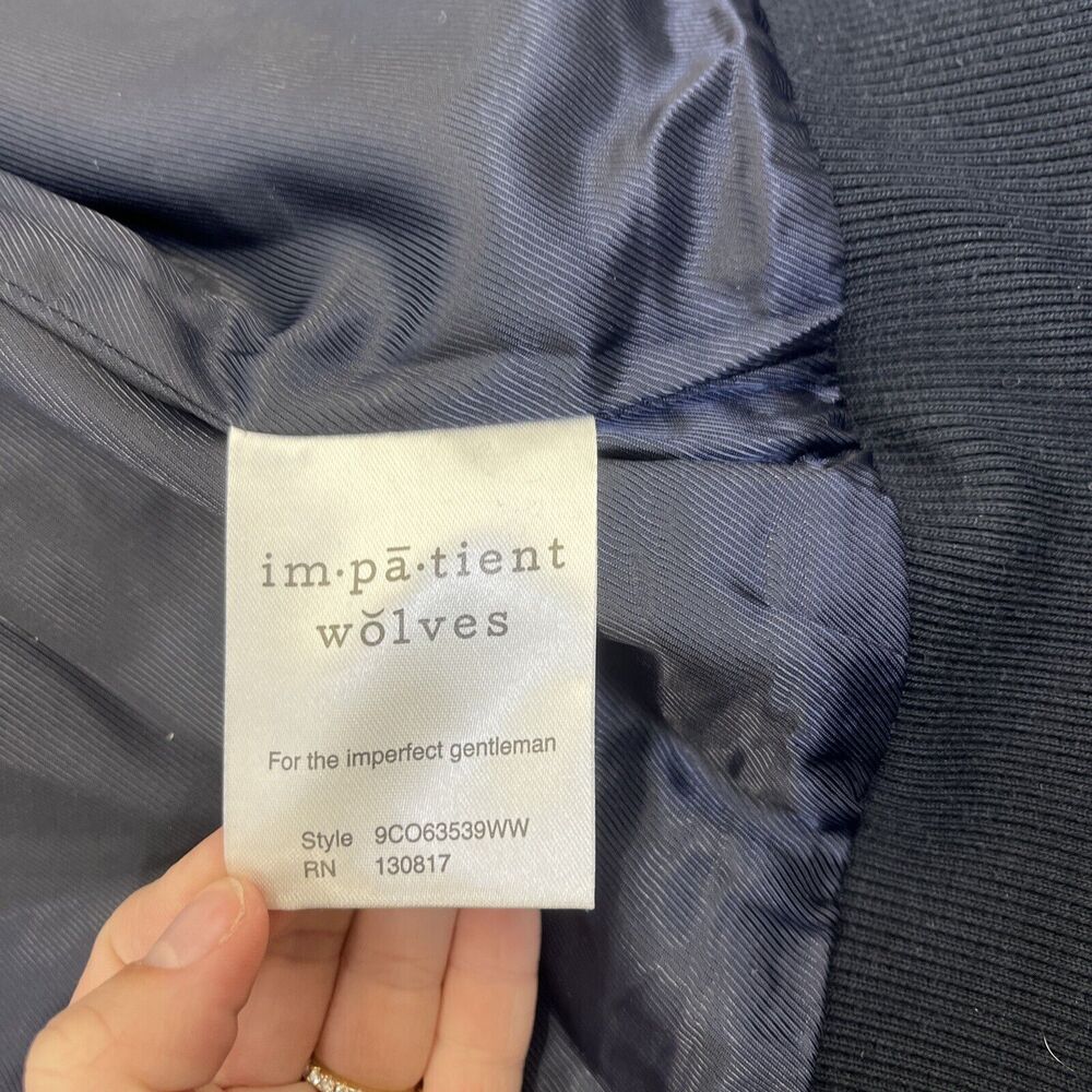 Impatient Wolves Bomber Jacket Wool Blend Polyester Lined Blue Men Size Medium - Picture 7 of 16